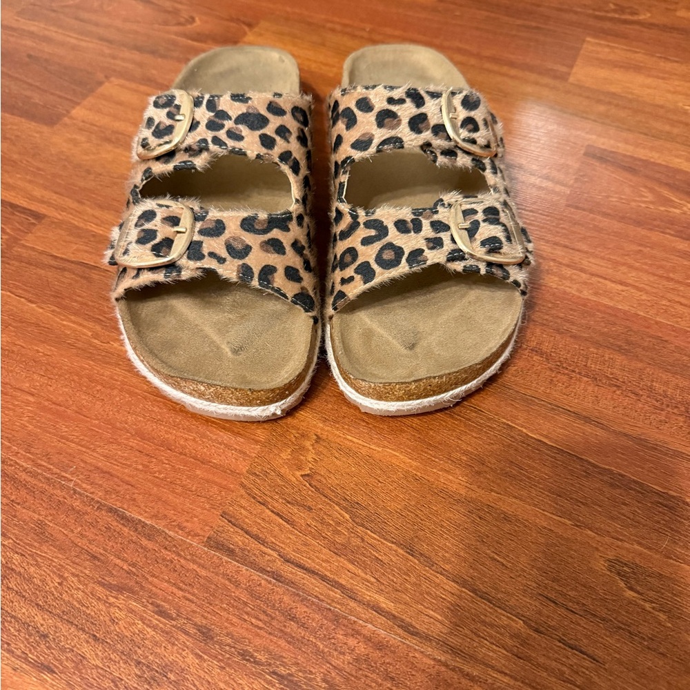 Women's Leopard Print Slide Sandals - Tan/Black - Picture 6 of 8